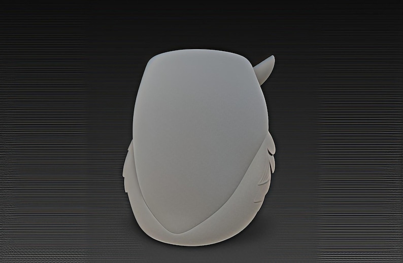 May include: A light gray, owl-shaped wall decoration. The owl has a rounded body, wings, and a small horn-like protrusion. The design is smooth and minimalist, with subtle details. The background is a dark gray, textured surface.