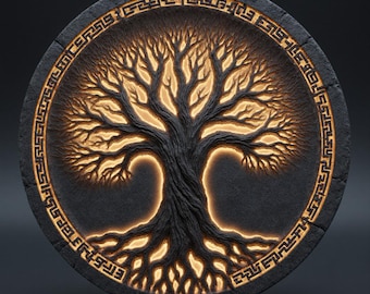 Väggplakett med livets träd i STL-format | Nordisk Yggdrasil 3D-modell