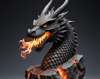 Fire Breathing Dragon Head STL | Fantasy 3D Printable Bust Digital Download