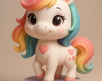 Chibi regenboog eenhoorn beeldje: 3D-afdrukbaar fantasiemodel (digitale download)
