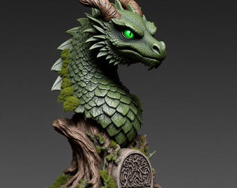 Majestic Forest Dragon Bust STL File | Nature Inspired Fantasy 3D Printable Sculpture Digital Download