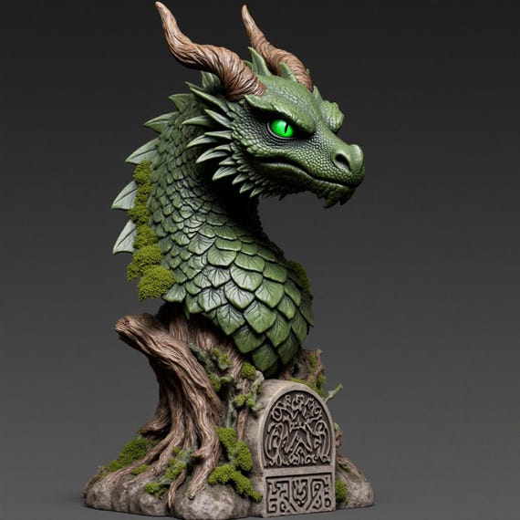 Majestic Forest Dragon Bust STL File | Nature Inspired Fantasy 3D Printable Sculpture Digital Download