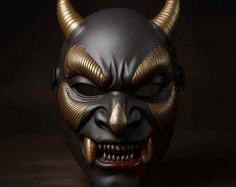 Oni Demon Mask STL File | Japanese Samurai Cosplay Digital Download 3D Printable Horror Prop