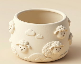 Cute Sheep Planter STL File – Kawaii Plant Pot Digital Download