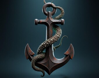 Mythical Sea Anchor Wrapped by Kraken Tentacles Nautical Fantasy Sculpture for Bold Home Decor