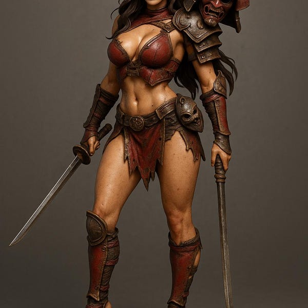 Barbarian Warrior Girl STL File – Dark Fantasy Female Statue – 3D Printable Model – Digital Download