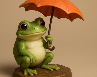 Chibi Frog with Umbrella Figurine: 3D Printable Model (STL + 3MF)