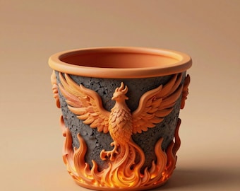 Phoenix Fire Planter STL File – Mythical Flame Bird Pot for 3D Printing, Digital Download