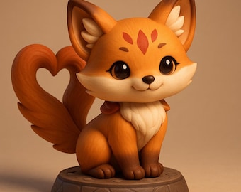 Chibi Rävfigur STL: Hjärtsvans, Fantasy Markeringar (Digital Nedladdning)