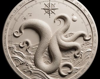 Mythical Kraken Wall Medallion STL | Legendary Sea Monster Tentacle Relief for 3D Printing