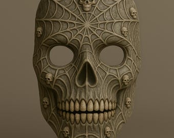Skull Mask with Spiderweb STL File | Creepy Halloween Cosplay Digital Download 3D Print Model