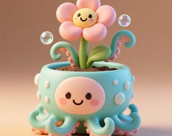 Cute Octopus Planter STL File – Kawaii Plant Pot Digital Download