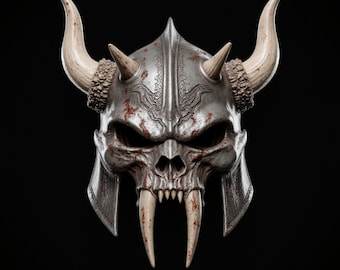 Horned Skull Demon Helmet STL File | Vampire Warrior Armor 3D Model (Digital Download)