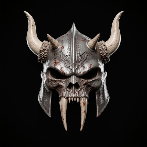 Horned Skull Demon Helmet STL File | Vampire Warrior Armor 3D Model (Digital Download)