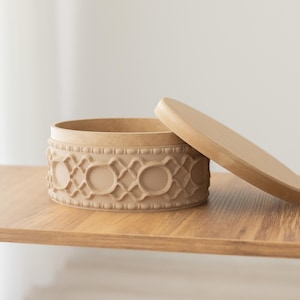 Round Carved Storage Box – Boho Decorative Lid Container