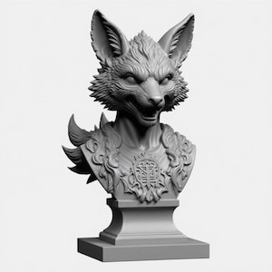 Enigmatic Fox Spirit Bust – Mythical Guardian Beast Sculpture for Fantasy and Gothic Art Collectors