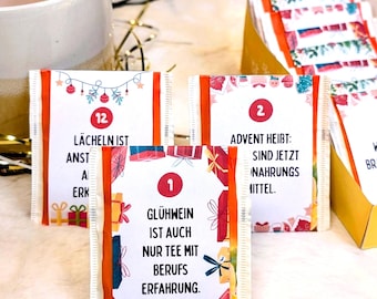 Advent calendar tea good mood funny with 24 banderoles for the tea bags and DIY box as download to print