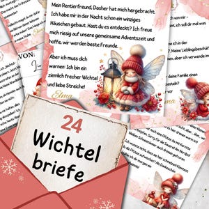 Secret Santa letters and 24 envelopes with pranks, personalizable and editable for printing