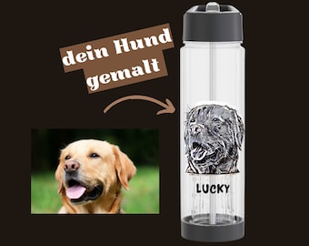 Personalisierte Trinkflasche mit Sieb Foto Zeichnung Infuser -Einzigartiges Hund Kunstwerk Design -  Geschenk für Hundeliebhaber