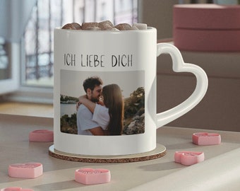 Personalized Mother's Day Mug with Photo in Heart Shape Gift with Custom Picture Love Gift for Couples with Own Photo Mom