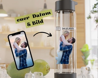 Personalisierte Wasserflasche Infuser mit Foto Liebesgeschek Geschenk Freund zum Geburtstag und eigenem Bild Trinkflasche mit Fruchtbehälter