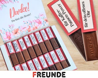 Merci chocolate banderoles best friend as a thank you or gift for special moments / digital download