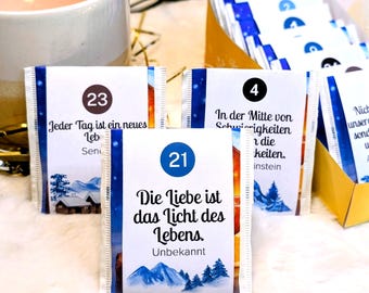 Advent calendar tea quotes with 24 banderoles for the tea bags and DIY box as download for printing