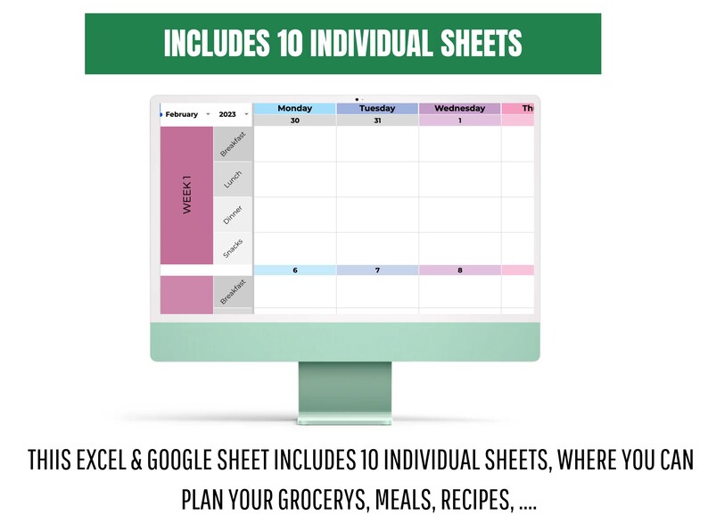 Weekly Meal Planner and Grocery List Google Sheets Digital Template ...