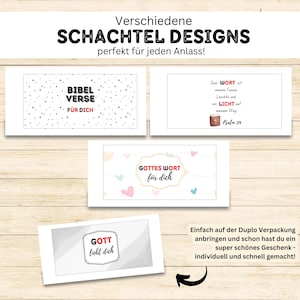 May include: Four printable designs for gift boxes featuring religious themes. The designs include the words "Bible Verses for You", "God's Word for You", "God Loves You", and "Your Word is a Lamp to My Feet".