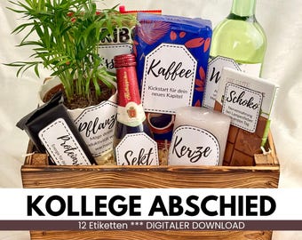 Afscheidsgeschenkmand voor een collega die van baan verandert of met pensioen gaat - afdrukbare PDF-sjabloon - digitale download - last-minute cadeau voor een collega - kantoor