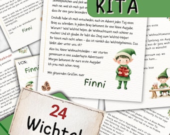 May include: A collection of Christmas-themed cards and envelopes. The cards feature illustrations of elves, reindeer, and snowflakes, with text in German. The word "KITA" is visible on one card, and the number "24" is on an envelope.