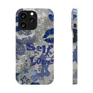 Aesthetic Collage Phone Case, Cute Phone Case Blue Trendy iPhone Case for iPhone 11 12 13 14 15 image 7