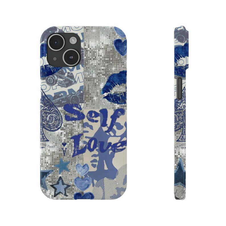 Aesthetic Collage Phone Case, Cute Phone Case Blue Trendy iPhone Case for iPhone 11 12 13 14 15 image 1