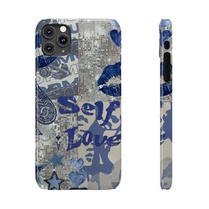 Aesthetic Collage Phone Case, Cute Phone Case Blue Trendy iPhone Case for iPhone 11 12 13 14 15 image 4