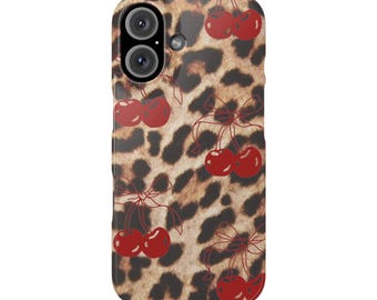 Cheetah Print Phone Case, Aesthetic Cherry Phone Case Cute iPhone Case for iPhone 11 12 13 14 15 16