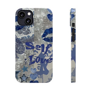 Aesthetic Collage Phone Case, Cute Phone Case Blue Trendy iPhone Case for iPhone 11 12 13 14 15 image 5