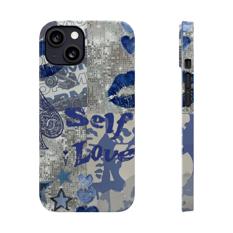 Aesthetic Collage Phone Case, Cute Phone Case Blue Trendy iPhone Case for iPhone 11 12 13 14 15 image 5