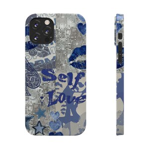 Aesthetic Collage Phone Case, Cute Phone Case Blue Trendy iPhone Case for iPhone 11 12 13 14 15 image 9