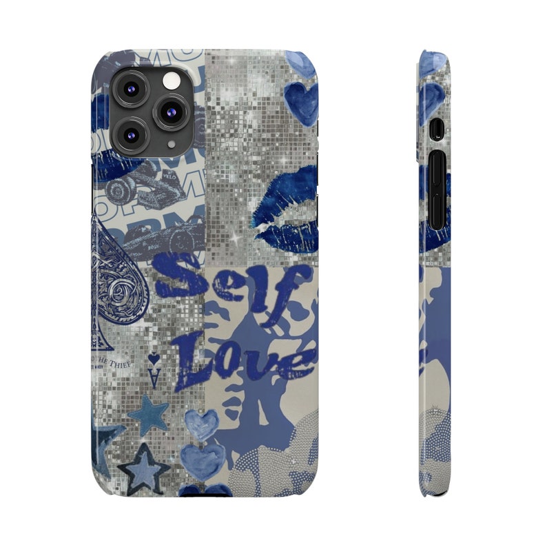 Aesthetic Collage Phone Case, Cute Phone Case Blue Trendy iPhone Case for iPhone 11 12 13 14 15 image 3