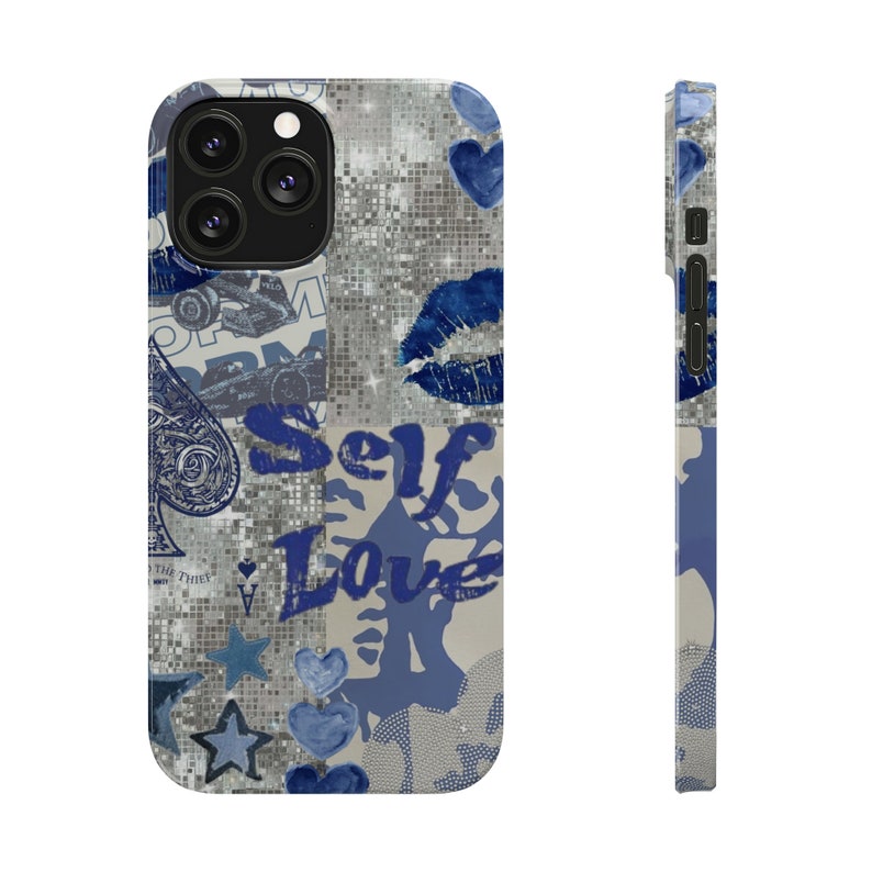 Aesthetic Collage Phone Case, Cute Phone Case Blue Trendy iPhone Case for iPhone 11 12 13 14 15 image 8