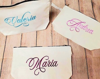 Custom Embroidered Makeup Bag, Personalized Travel Toiletry Organizer, Canvas Cosmetic Case, Monogrammed Pouch for Her, Graduate Gift