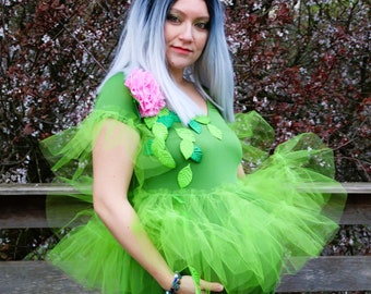 Schwangerschaftskleid grün, Babybauchkleid Waldelfe, Tüllkleid Apfelgrün
