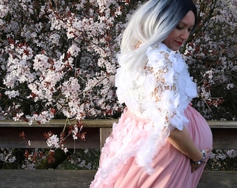 Shootingkleid mit Blüten, romantisches Schwangerschaftskleid, Festival Outfit,