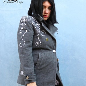 Elegant coat, grey autumn coat, extravagant coat, party coat, glitter coat