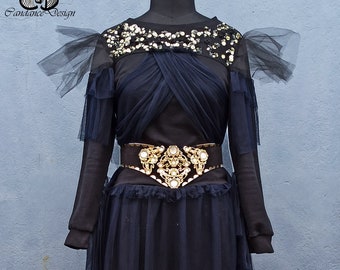 Halloween Outfit, Halloween Partykleid, Gothic Kleid, Festival Kleid, Hexe Kostüm , Vampir Kostüm, schwarzer Engel, Mittelalterkleid