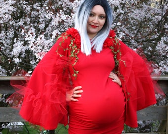 Cocktailkleid Rot, Umstandskleid extravagant, Shootingkleid Babybauch, Designer Schwangerschaftskleid