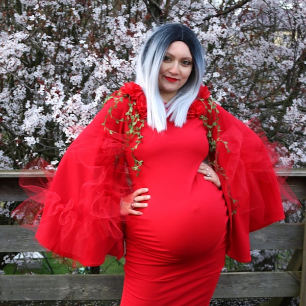 Cocktailkleid Rot, Umstandskleid extravagant, Shootingkleid Babybauch, Designer Schwangerschaftskleid