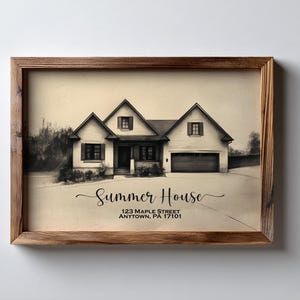 Spersonalizowany ołówek, portret domowy, rysunek węglem, spersonalizowany szkic, ilustracja domu, czarno-biała sztuka domowa, nowy prezent do domu, niestandardowa sztuka zdjęcie 5