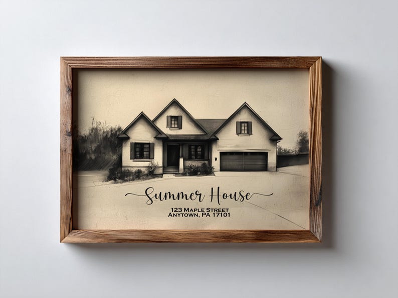 Spersonalizowany ołówek, portret domowy, rysunek węglem, spersonalizowany szkic, ilustracja domu, czarno-biała sztuka domowa, nowy prezent do domu, niestandardowa sztuka zdjęcie 5