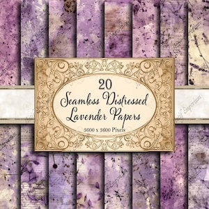 Papel digital de lavanda apenado sin costuras para álbum de recortes Paquete de papel imprimible Apenado Grunge Vintage Fondo digital Uso comercial!